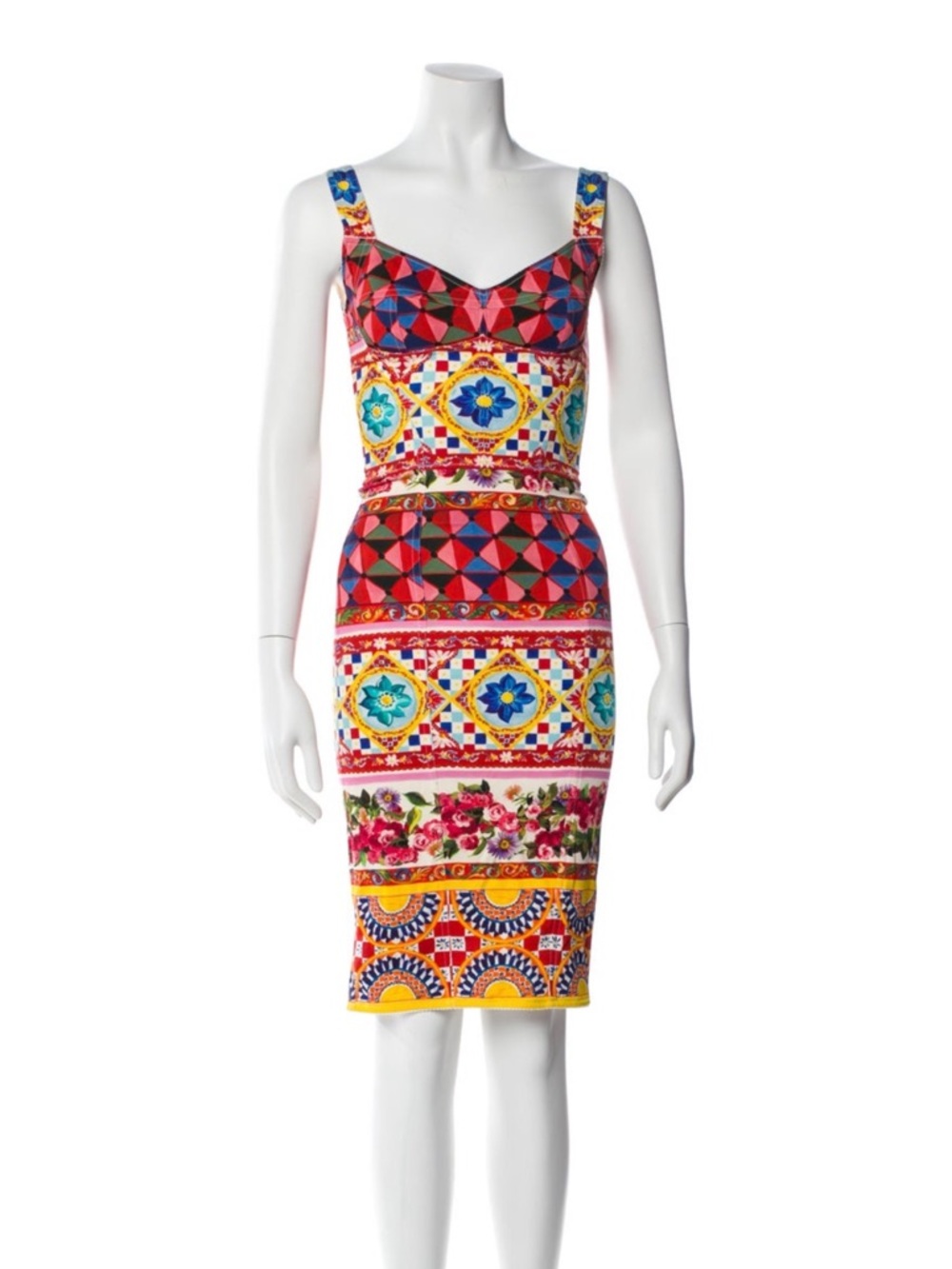 Dolce & Gabbana Multicolor Mosaic Strap Sheath Dress (rare) Sicilian corset